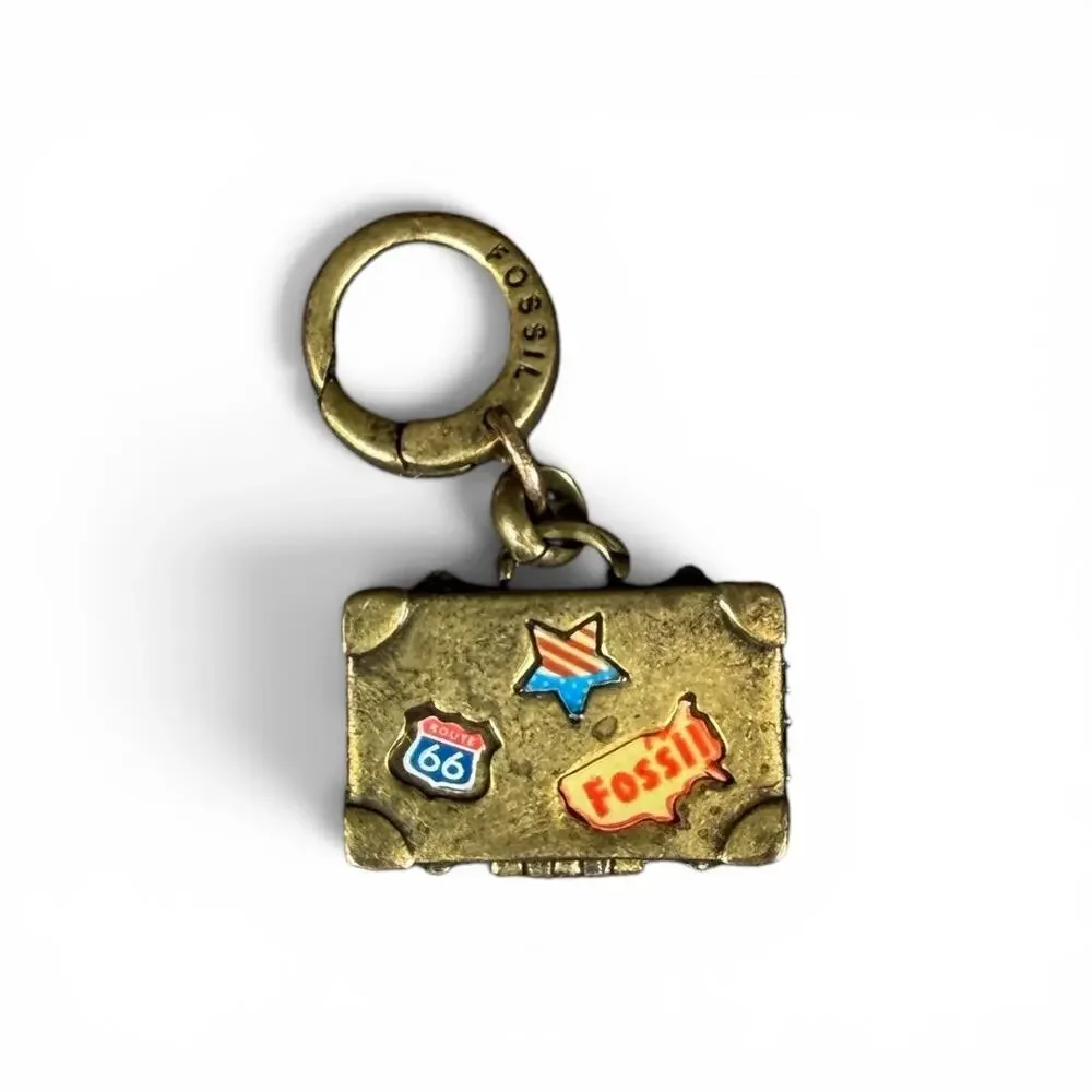 Rare Super Cool Vintage Fossil Charm USA suitcase Route 66